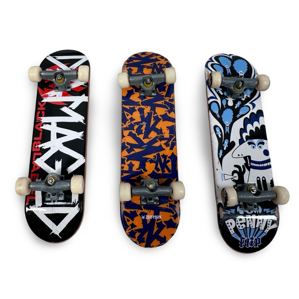Y2K Tech Deck Fingerboard Lot of 3 Black Label Zoo York Penny Flip Gray Trucks